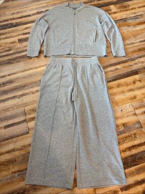 Talbots Light Gray Wide-Leg Lounge Pants with Matching Zip Jacket